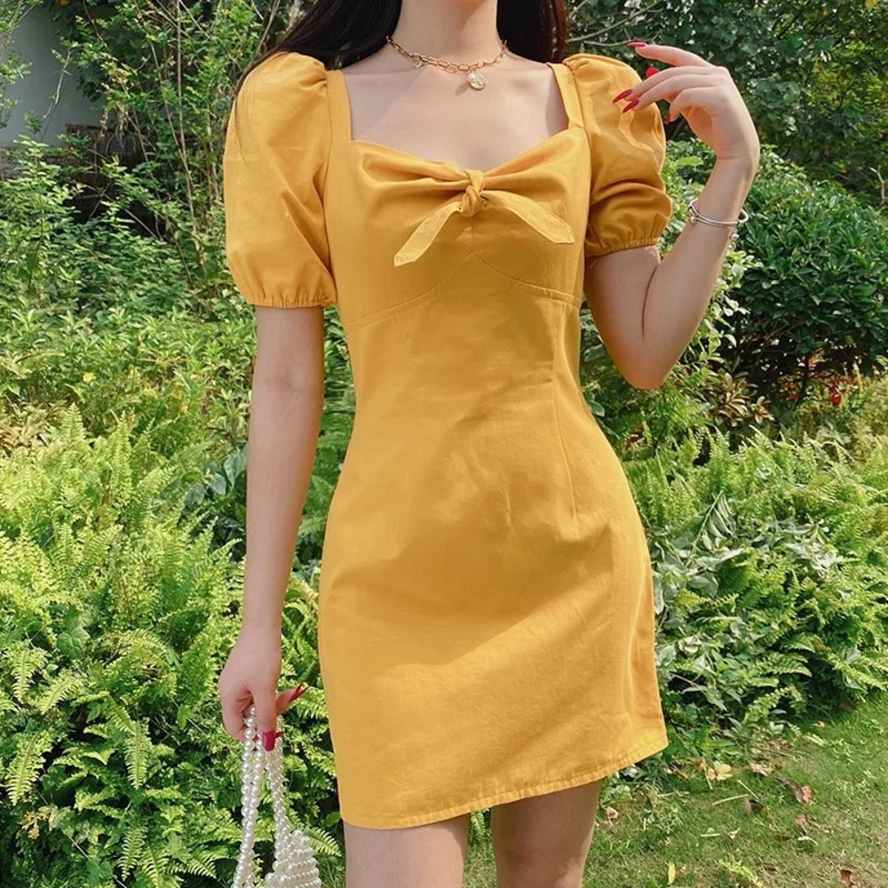 Yellow Puff Sleeve Dress